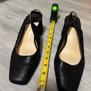 Alex Marie Black Textured Slingback Block Heel Pumps